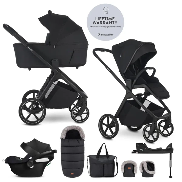 EASYWALKER Set kočík 4v1 Zoey Go Pure Black XXL Limited + CBX Aton B2 i-Size + Cybex Base One