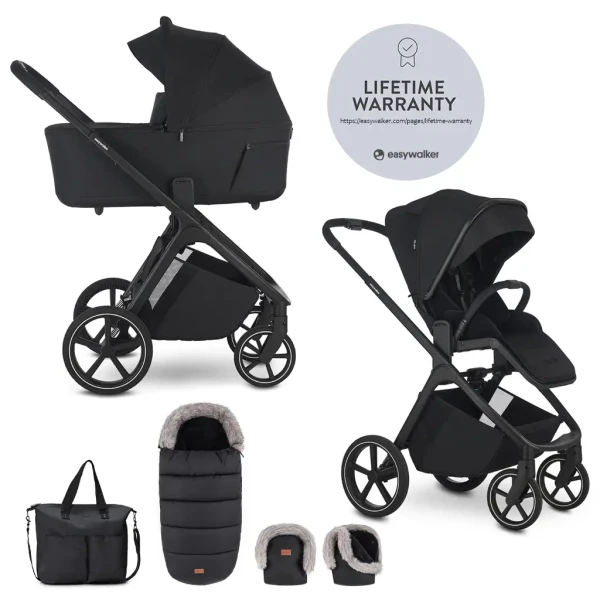 EASYWALKER Set kočík 2v1 Zoey Go Pure Black XXL Limited s príslušenstvom