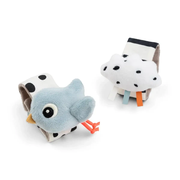 DONE BY DEER Set 2ks chrastítok na zápästie Happy clouds - modrý