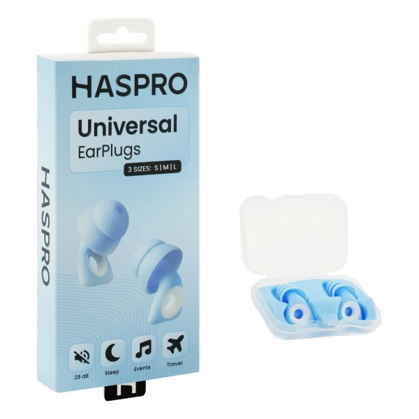 Haspro Univerzálne ušné zátky, silikónové, 29 dB, koncovky (S, M, L), modrá