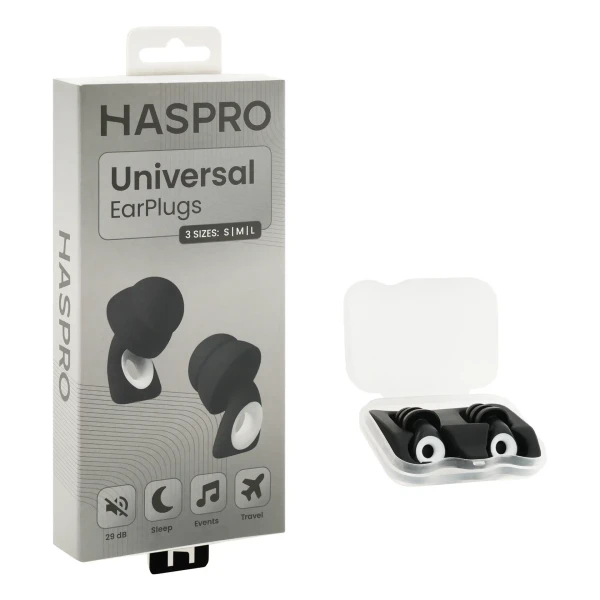Haspro Univerzálne ušné zátky, silikónové, 29 dB, koncovky (S, M, L), čierna