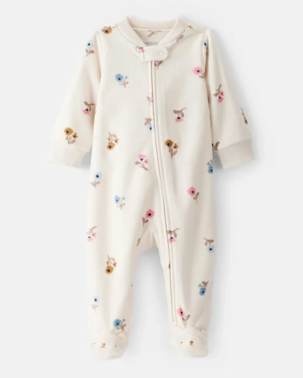 CARTER'S Overal na zips fleece Sleep & Play ivory Floral dievča 3m/veľ.62