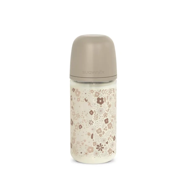 SUAVINEX Fľaša sklo WONDERLAND NEW 240 ml fyziologická SX PRO +3 MF - krémový kvet