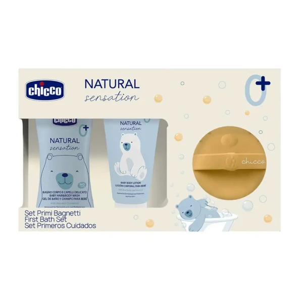 CHICCO Set darčekový kozmetický Natural Sensition + silikónová hubka na umývanie medvedík