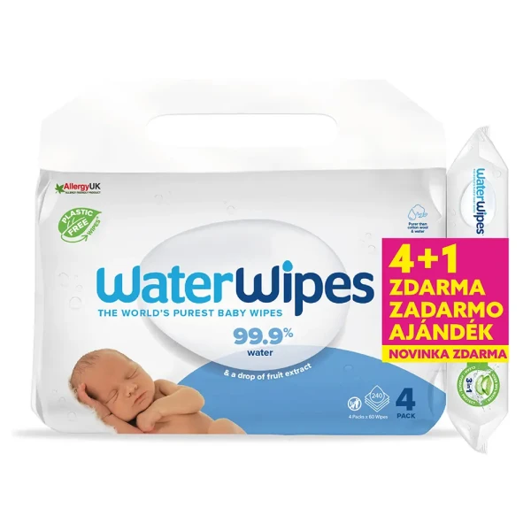 4x WATERWIPES Ubrousky vlhčené bez obsahu plastů 60 ks ( 240 ks ) + Hydrating clean ubrousky 60 ks Z