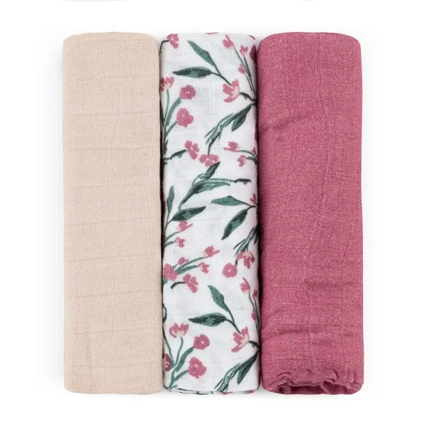 PETITE & MARS Sada plienok bambusová mušelínová 3ks Moussy Pink Meadow 68 x 68 cm