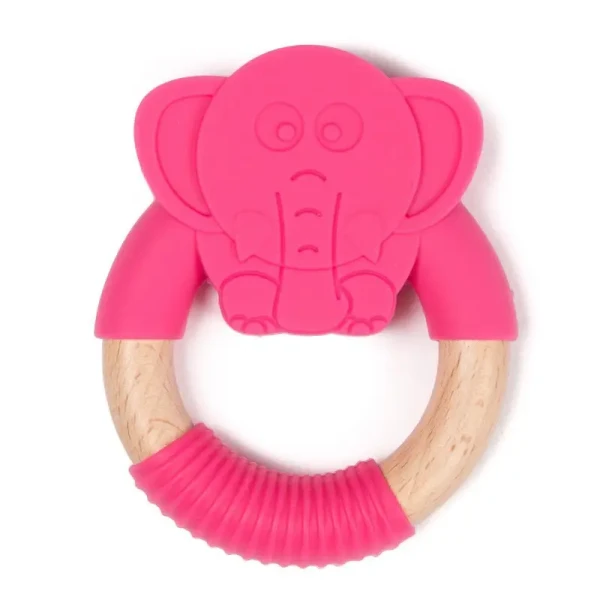 BO Jungle Kousátko B-TEETHER ANIMAL WOOD Pink Elephant
