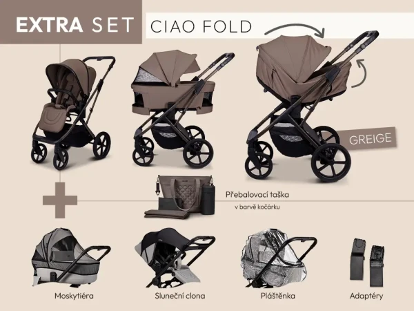 MOON Kombinovaný kočík CIAO FOLD extra set - GREIGE