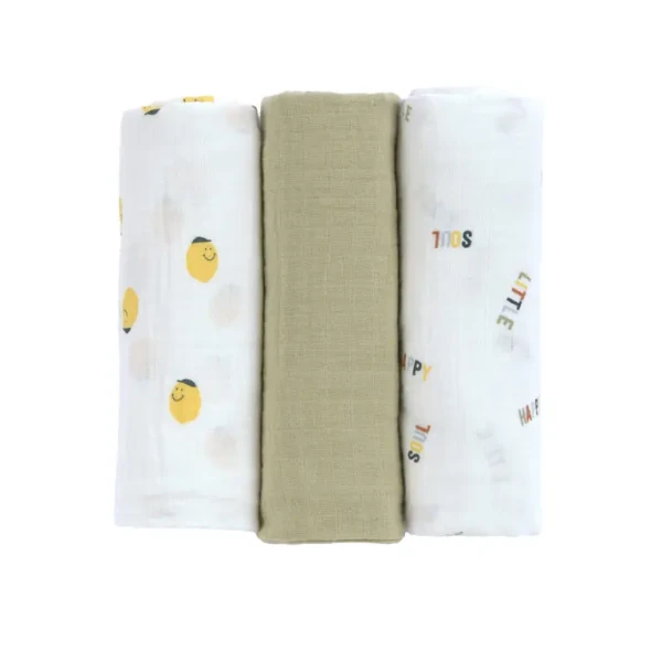 LÄSSIG Swaddle Burp blanket 85x85 Happy Fruits lemon