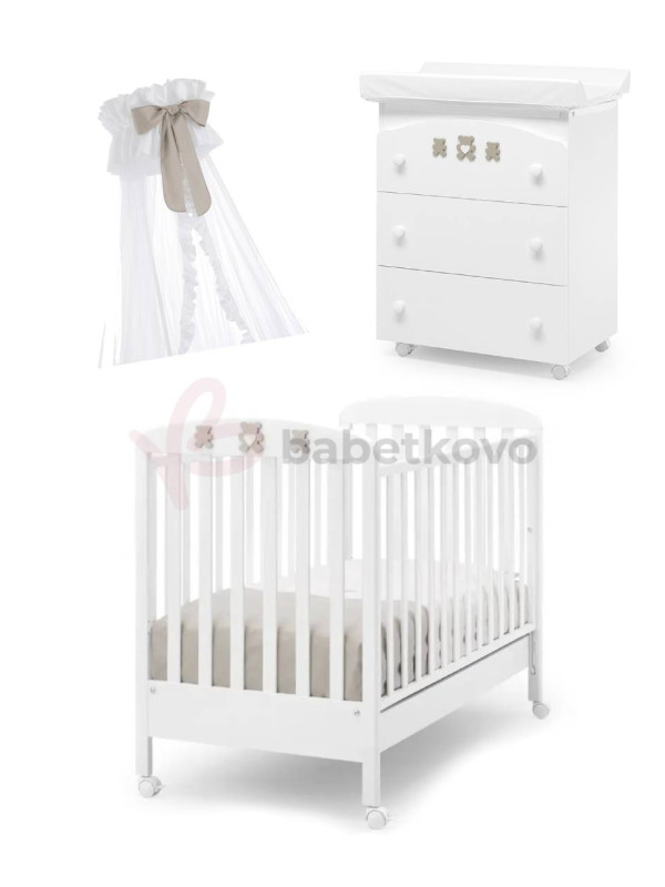 Erbesi Molly Dětský pokoj - postýlka, komoda, baldachýn Bílá/hnědá