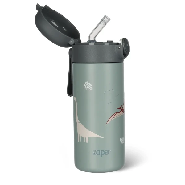 Zopa Termoska na tekutiny s brčkem a silikonovým držákem 350 ml, Dino