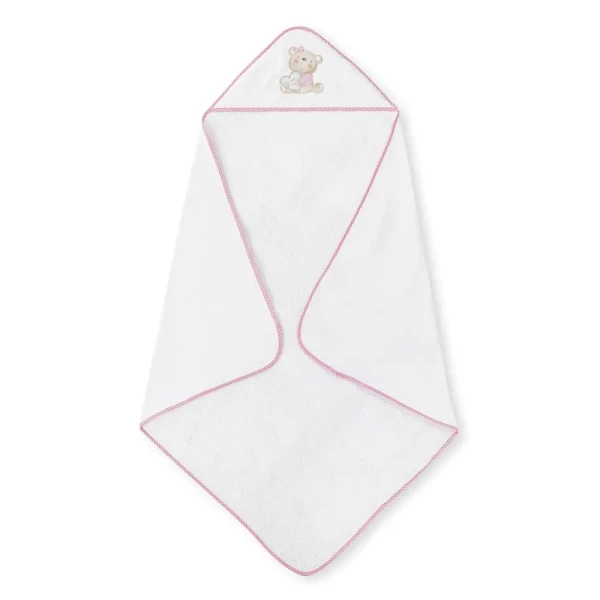 INTERBABY | Osuška froté MEDVÍDEK LOVE + hřeben - BÍLO-RŮŽOVÁ