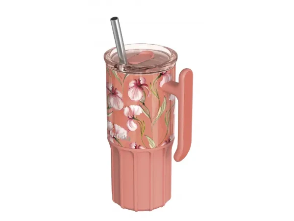 Quokka Nerezový termohrnček so slamkou Umi Floral Coral 720 ml