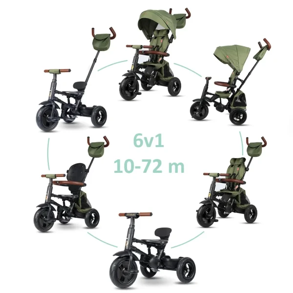 QPLAY Trojkolka Rito Deluxe Olive, 6 v 1, vek 10-72 mesiacov