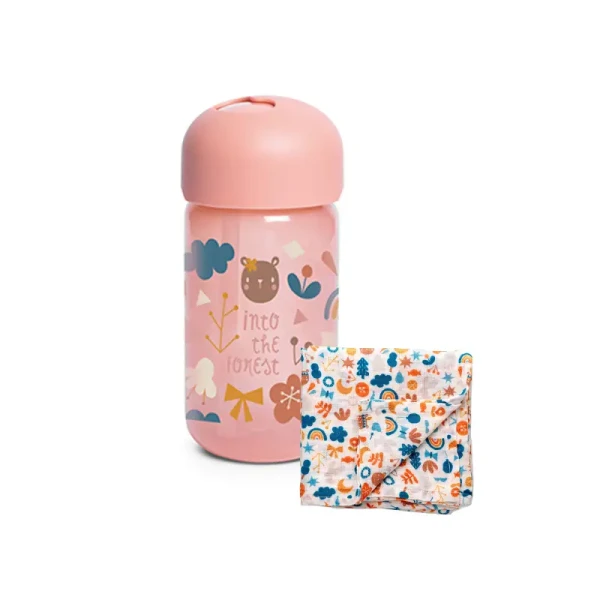 SUAVINEX | Lahvička s brčkem FOREST 340 ml -  růžová