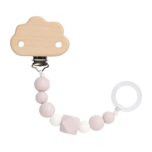 LÄSSIG Soother Holder Wood/Silicone 2024 Little Universe cloud powder pink