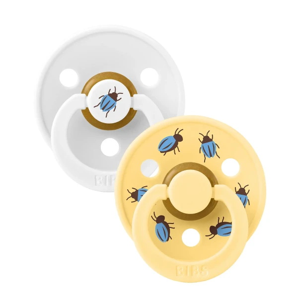 BIBS STUDIO Colour Beetle cumlíky z prírodného kaučuku 2ks - veľkosť 2 white-pale-butter