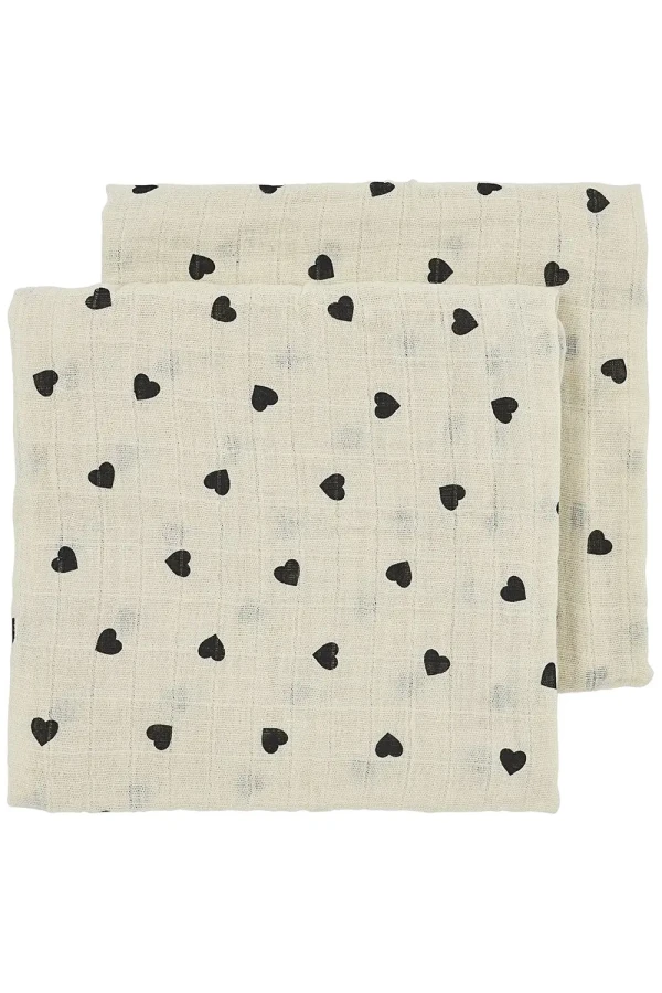 Mušelínové pleny Sweet heart 70x70 cm 2-balení - Soft sand/black