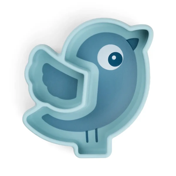 DONE BY DEER Silikónový tanier stick and stay Birdie - modrý