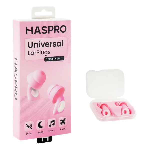 Haspro Univerzálne ušné zátky, silikónové, 29 dB, koncovky (S, M, L), ružová