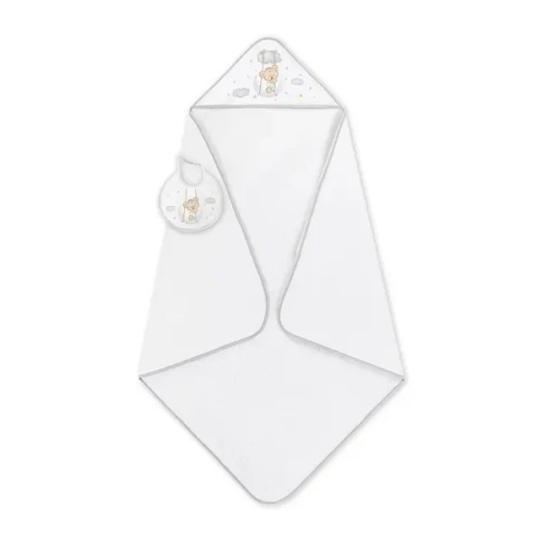 INTERBABY | OSUŠKA froté Medvídek na houpačce + bryndák - bílo/šedá