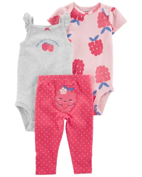 CARTER'S Set 3dielny legíny, body kr. rukáv, body na ramienka Pink Raspberry dievča 3m