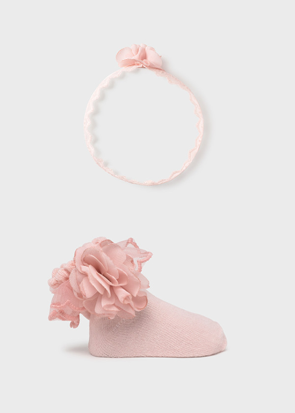 Mayoral Dojčenské ponožky s čelenkou Layette Girl Baby Rose 12M