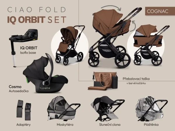 MOON Kombinovaný kočík CIAO FOLD Orbit set - COGNAC