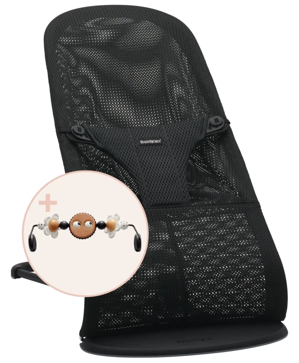 Lehátko BABYBJÖRN Bouncer Bliss Black mesh  s hračkou Googly Eyes Black/White