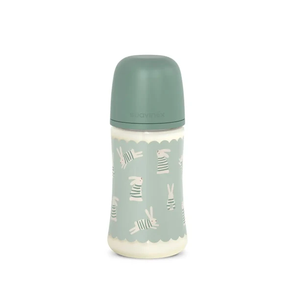 SUAVINEX Dojčenská fľaša WONDERLAND NEW 270ml FYZIOL PRIETOK M - zelený králik
