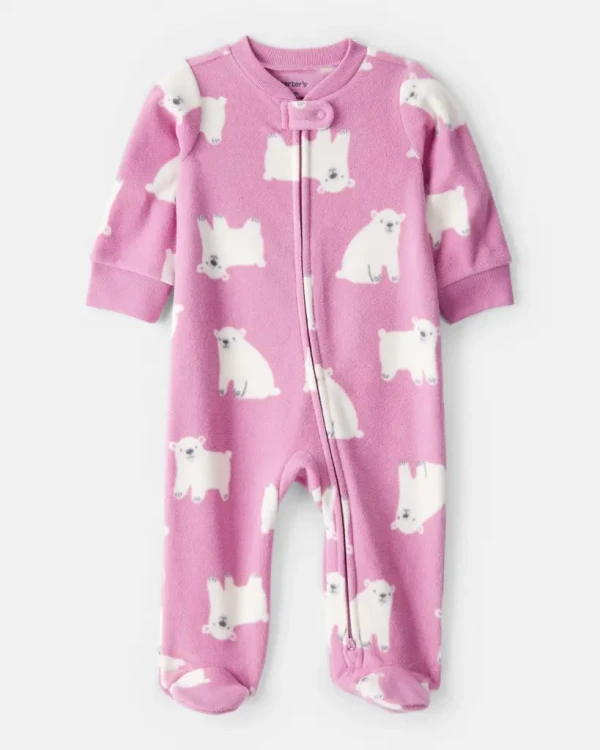 CARTER'S Overal na zips fleece Sleep & Play prink Polar bear dievča 3m/veľ.62