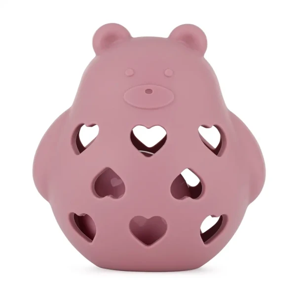 PETITE&MARS Hračka silikónová s hrkálkou Bear Basil Dusty Rose 0m+