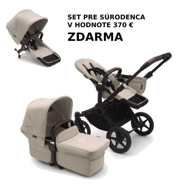 Bugaboo Donkey 5 Kompletný set MONO Black/Desert Taupe   + set pre súrodenca ZDARMA