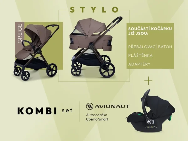 MOON Kombinovaný kočík STYLO kombi set - GREIGE