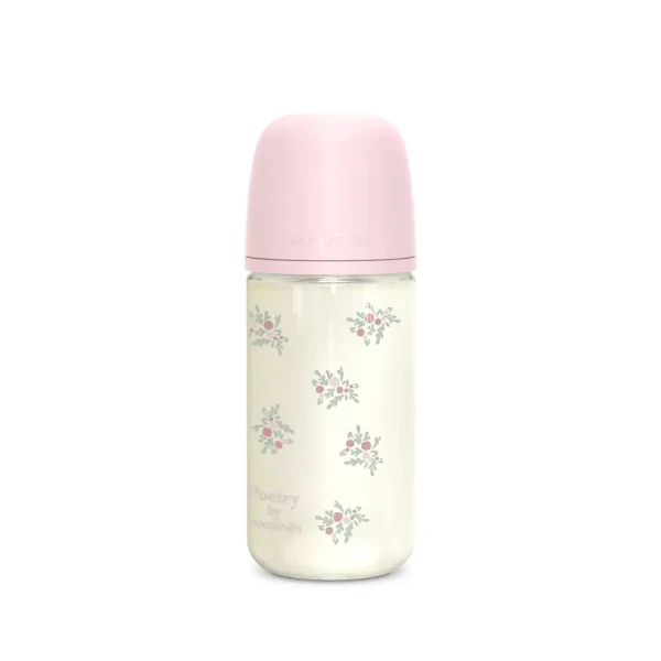 SUAVINEX | Láhev sklo POETRY 240 ml fyziologická SX PRO +3 MF - růžová