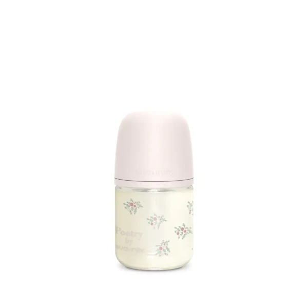 SUAVINEX | Láhev sklo POETRY 120 ml fyziologická SX PRO +0 SF - růžová