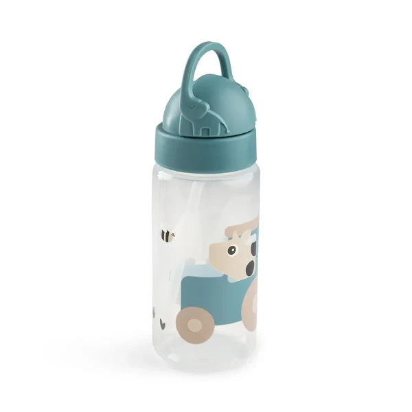 DONE BY DEER Detská fľaša so slamkou Tiny Farm 350 ml - modrá