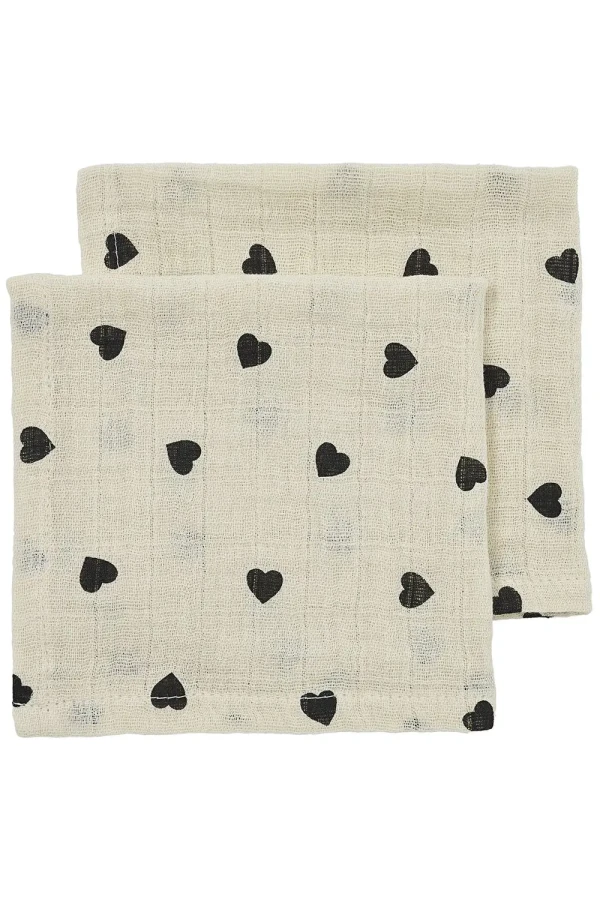 Mušelínové pleny Sweet heart 30x30 cm 2-balení - Soft sand/black