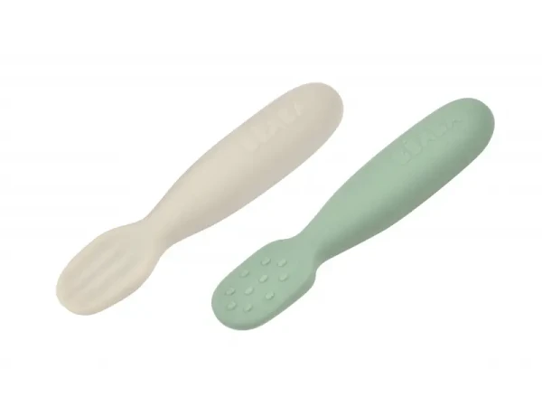 Beaba První trénovací lžičky silikonové 2 ks Sage Green / Velvet Grey