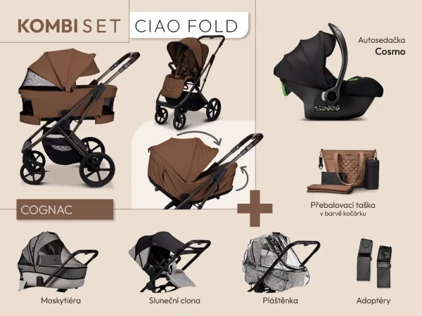 MOON Kombinovaný kočík CIAO FOLD kombi set - COGNAC