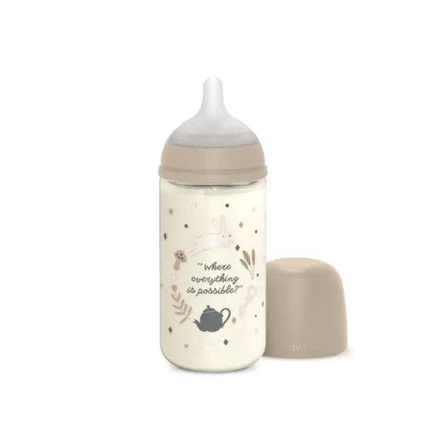 SUAVINEX | Láhev sklo WONDERLAND 240 ml fyziologická SX PRO +3 MF - KRÉMOVÁ