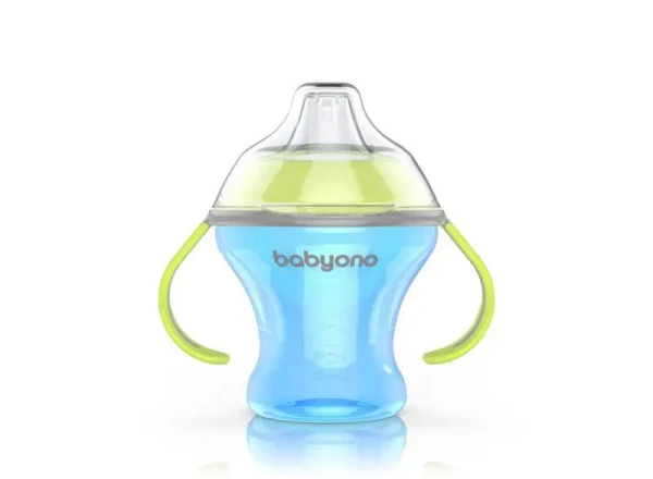 BABYONO Hrnek netekoucí s měkkým náustkem Natural Nursing 180 ml modrá