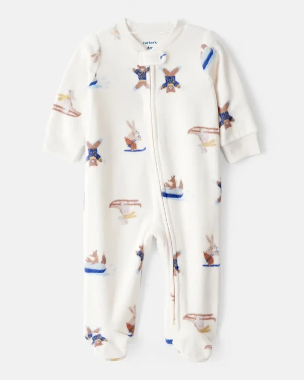 CARTER'S Overal na zips fleece Sleep & Play ivory Animal ski chlapec 9m/veľ.74