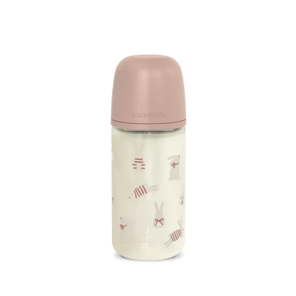 SUAVINEX Fľaša sklo WONDERLAND NEW 240 ml fyziologická SX PRO +3 MF - ružový králik