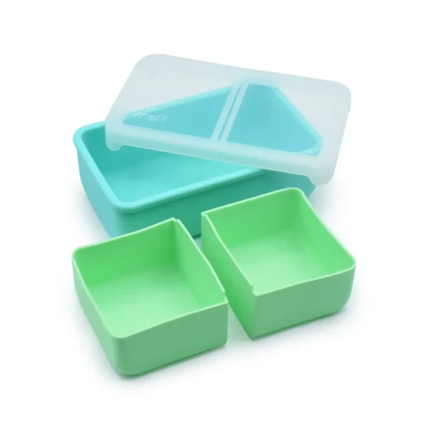 Silikonový bento box na svačinu 700 ml - modrý/mátový