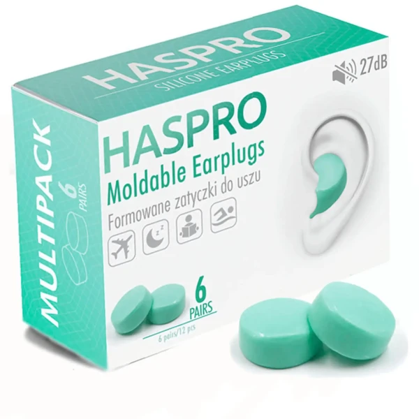 Haspro Waterproof - Universal ušné zátky, silikónové, 6 párov / 12 ks, mint