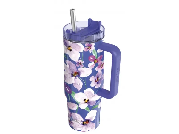 Quokka Nerezový termohrnek s brčkem Stream Flower Dusk 950 ml