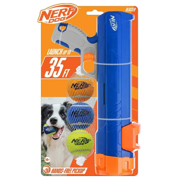 NERF DOG Hračka pre psov Blaster 30 cm bez klipu na loptičku + 3 ks pískacích tenisových loptičiek 5