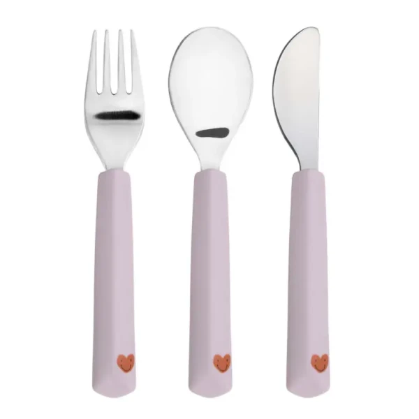 LÄSSIG Cutlery with Silicone Handle 3pcs Happy Rascals Heart lavender