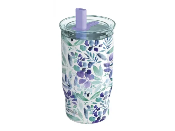Quokka Nerezový termohrnek s brčkem Mist Violet Blooms 720 ml
